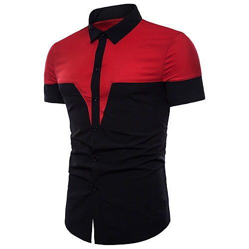 

Men's Shirt Color Block Short Sleeve Daily Tops Basic Streetwear Black Navy Blue
