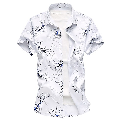 

Men's Shirt Floral Short Sleeve Daily Tops Cotton Basic Blue Red