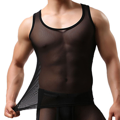 

Men's Mesh Sexy Briefs Underwear - Normal, Solid Colored Low Rise White Black M L XL / Summer
