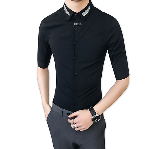 

Men's Shirt Solid Colored 3/4 Length Sleeve Party Tops Cotton White Black