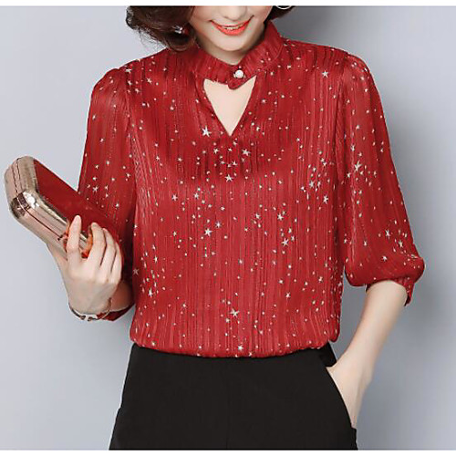 

Women's Blouse Solid Colored Pleated Short Sleeve Daily Tops Cotton Vintage White Red Green