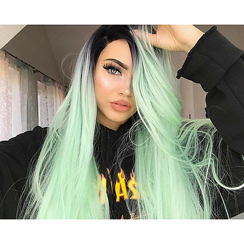 

Synthetic Lace Front Wig Straight Middle Part Lace Front Wig Long Mint Green Synthetic Hair Women's Women Synthetic Fashion Green / Ombre Hair / Glueless