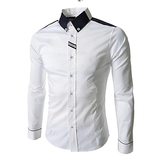 

Men's Shirt Color Block Basic Long Sleeve Daily Tops Business Streetwear White Gray