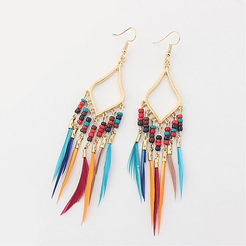 

Cubic Zirconia Drop Earrings Feather Ladies Vintage Ethnic Fashion Oversized Native American Feather Earrings Jewelry Rainbow / Red / Green For Wedding Date