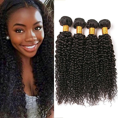 

4 Bundles Hair Weaves Brazilian Hair Kinky Curly Human Hair Extensions Human Hair 400 g Natural Color Hair Weaves / Hair Bulk Human Hair Extensions 8-28 inch Natural Color Women Extention Fashion