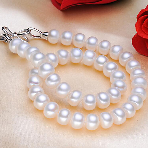 

Women's Pearl Choker Necklace Bowknot Ladies Natural Elegant Classic Pearl S925 Sterling Silver White 45 cm Necklace Jewelry For Party Gift