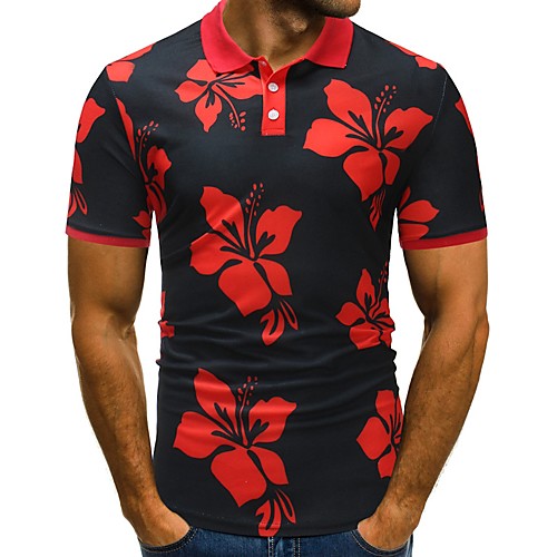 

Men's Polo Floral Short Sleeve Daily Tops Cotton Basic White Red