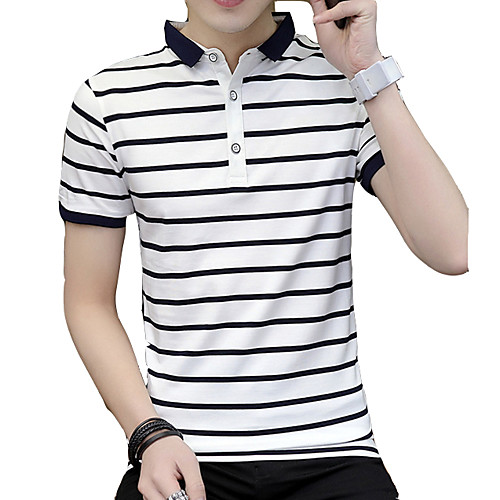 

Men's Polo Striped Short Sleeve Daily Tops Basic White Navy Blue