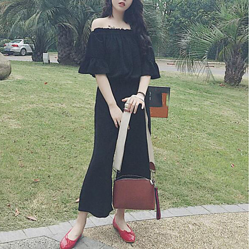 

Women's Plus Size Streetwear Boho Party Going out Strapless Black Loose Romper Solid Colored High Waist / Wide Leg / Sexy