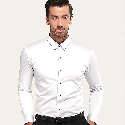 

Men's Solid Colored Shirt - Cotton Business Basic Party Daily Work White / Blue / Yellow / Blushing Pink / Green / Long Sleeve / Short Sleeve