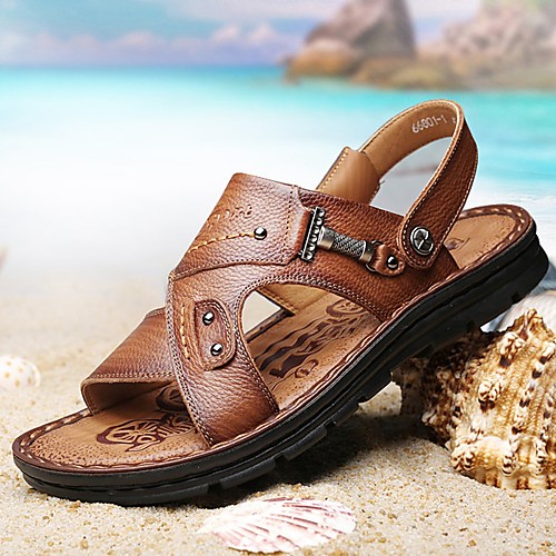 

Men's Sandals Comfort Shoes Outdoor Beach Cowhide Brown Summer / EU42