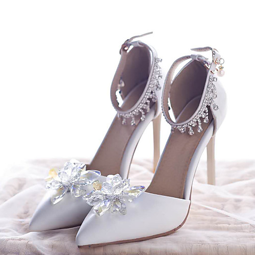 

Women's Wedding Shoes Plus Size Stiletto Heel Pointed Toe Basic Pump Wedding Party & Evening PU Rhinestone Crystal Buckle Solid Colored Summer White