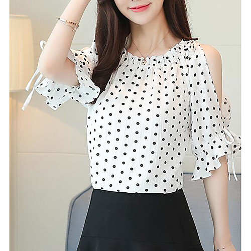 

Women's Blouse Polka Dot Half Sleeve Daily Tops Basic White Black