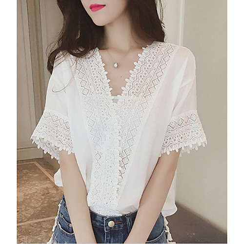 

Women's Blouse Solid Colored Cut Out Half Sleeve Daily Tops Cotton Active White Blushing Pink