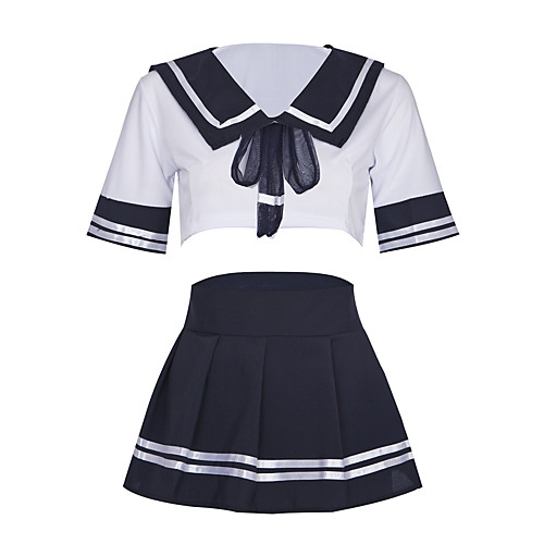 

Women's Sexy Uniforms & Cheongsams / Suits Nightwear - Pleated, Cosplay Costumes Patchwork White XL XXL XXXL / Deep V