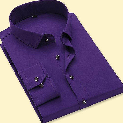 

Men's Shirt Solid Colored Long Sleeve Party Tops Business Basic Black Purple Navy Blue