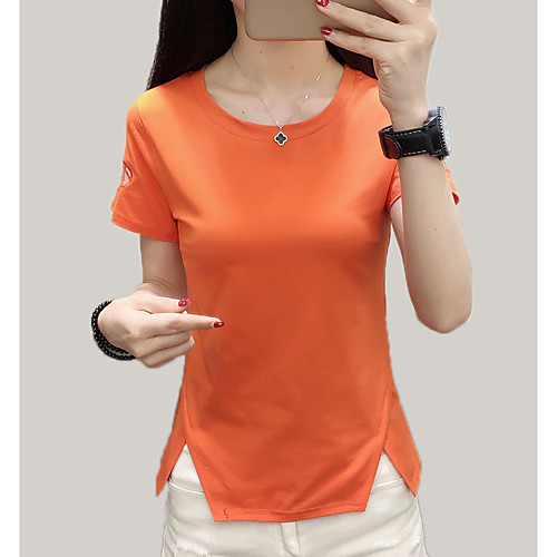 

Women's T shirt Solid Colored Plus Size Embroidered Short Sleeve Daily Tops Cotton Streetwear White Yellow Orange