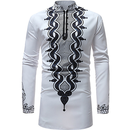 

Men's Shirt Geometric Plus Size Long Sleeve Daily Tops Cotton Active Basic White