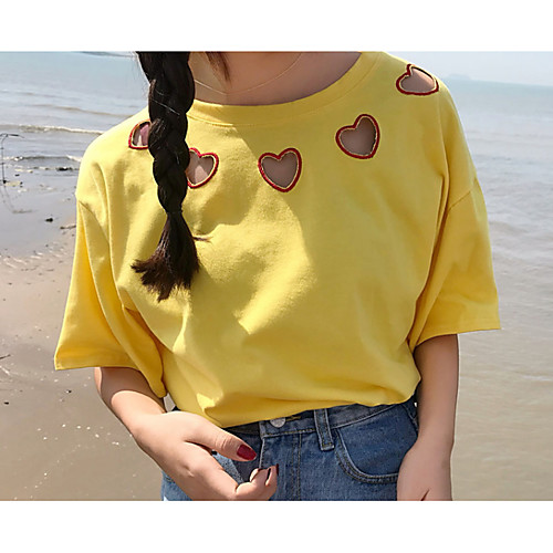 

Women's T shirt Solid Colored Short Sleeve Daily Tops White Black Yellow