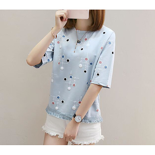 

Women's T shirt Polka Dot Print Short Sleeve Daily Tops Basic White Blushing Pink Light Blue