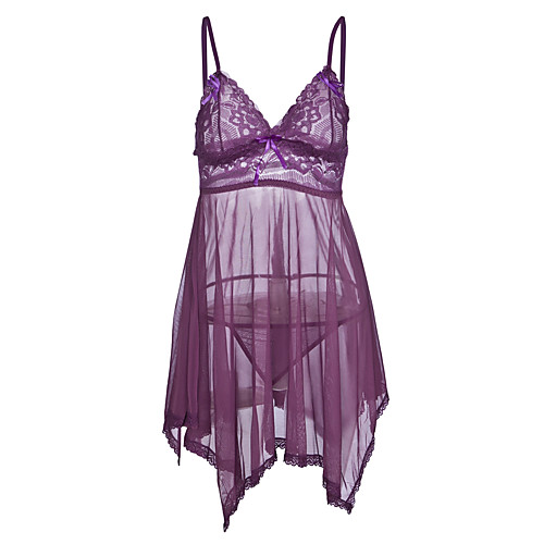 

Women's Sexy Babydoll & Slips / Suits Nightwear - Lace Solid Colored Black Blushing Pink Purple One-Size / Deep V