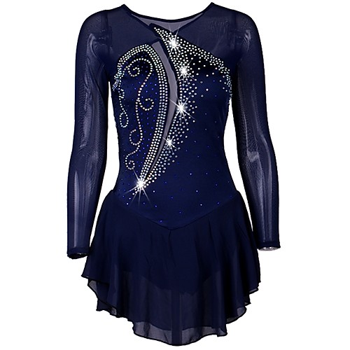 

Figure Skating Dress Women's Ice Skating Dress Dark Navy Stretch Yarn Stretchy Professional Competition Skating Wear Quick Dry Anatomic Design Handmade Classic Long Sleeve Performance Ice Skating