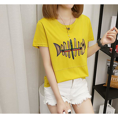 

Women's T shirt Animal Print Short Sleeve Daily Tops Basic White Yellow Orange