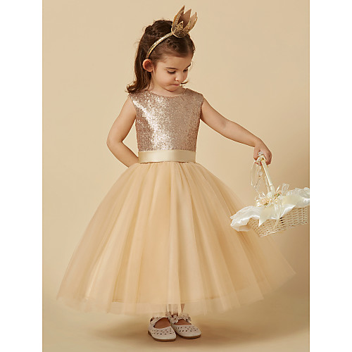 

Princess Ankle Length Pageant Flower Girl Dresses - Tulle / Sequined Sleeveless Jewel Neck with Sash / Ribbon / Bow(s)