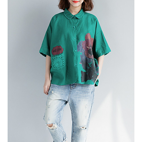 

Women's T shirt Floral Short Sleeve Daily Tops Cotton Black Green