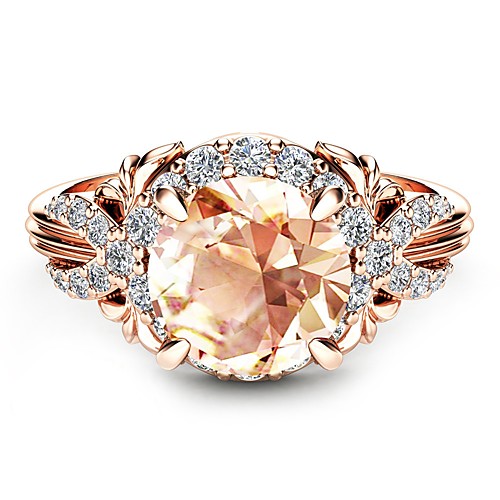

Women's Engagement Ring Citrine Synthetic Diamond Champagne Cubic Zirconia Rose Gold Plated 18K Rose Gold Plated Circle Geometric Ladies Classic Holiday Wedding Party Jewelry Solitaire Round Cut Halo