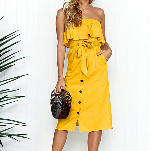 

Women's Sheath Dress Short Mini Dress Black Yellow Sleeveless Solid Colored Backless Spring Summer Strapless Basic Streetwear Ruffle S M L XL