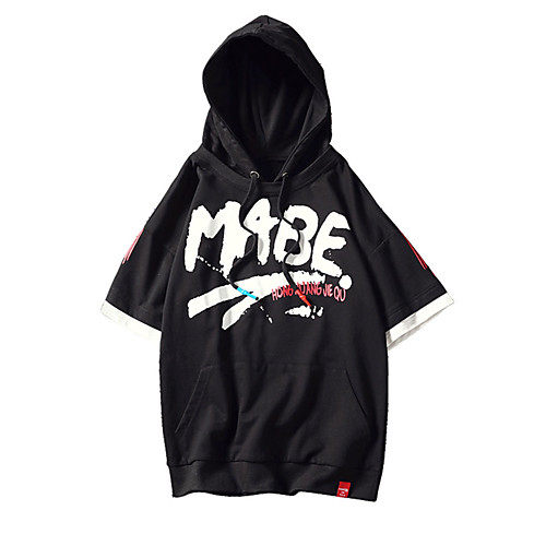 

Men's Plus Size Hoodie Graphic Text Letter Hooded Daily Hoodies Sweatshirts Short Sleeve Black Red Yellow