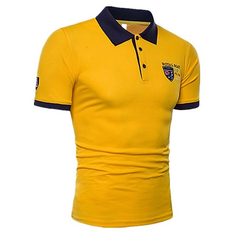 

Men's Embroidered Polo - Cotton Basic Sports Weekend Shirt Collar White / Yellow / Navy Blue / Short Sleeve