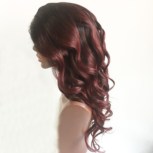 

Remy Human Hair Lace Front Wig Layered Haircut Rihanna style Brazilian Hair Wavy Burgundy Wig 130% Density with Baby Hair Ombre Hair Dark Roots Women's Short Medium Length Long Human Hair Lace Wig