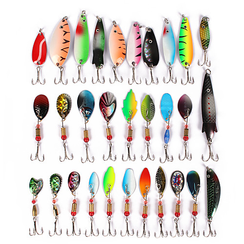 

30 pcs Fishing Lures Spoons Lure Packs Metal Bait Sinking Bass Trout Pike Sea Fishing Bait Casting Lure Fishing Metalic