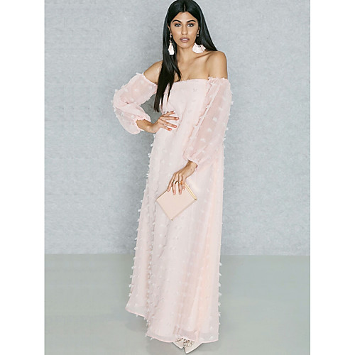 

Women's Shift Dress Maxi long Dress Blushing Pink Long Sleeve Solid Colored Mesh Lace Spring Summer Boat Neck Off Shoulder Streetwear Sophisticated Party Work Loose L XL XXL 3XL / Plus Size / Sexy