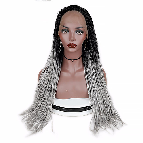 

Synthetic Lace Front Wig Straight Middle Part Lace Front Wig Medium Length Long Grey Synthetic Hair Women's Gift New Arrival Faux Locs Wig Black Gray