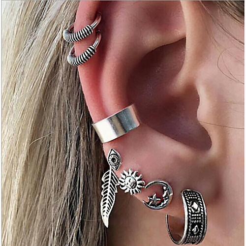 

Women's Hoop Earrings Ear Cuff Geometrical Sun Moon Ladies Ethnic Bohemian Boho Earrings Jewelry Silver For Street Evening Party 7pcs