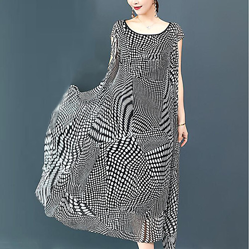 

Women's Swing Dress Maxi long Dress Black Sleeveless Black & White Houndstooth Paisley Summer Round Neck Streetwear Sophisticated S M L XL XXL 3XL / Plus Size