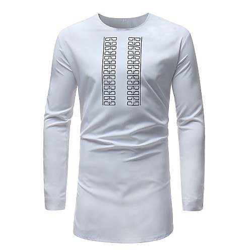 

Men's T shirt Geometric Print Long Sleeve Daily Tops Basic White