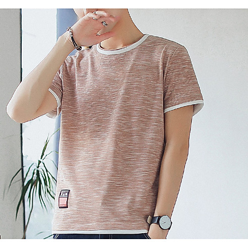 

Men's T shirt Color Block Short Sleeve Daily Tops Cotton Basic Light Brown Dark Gray Light Blue