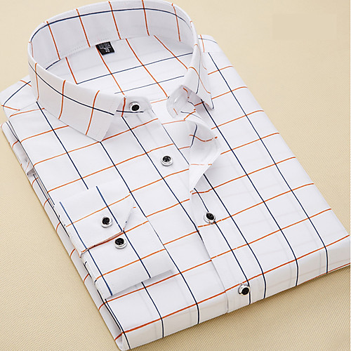 

Men's Shirt Plaid Long Sleeve Daily Tops Business Basic White Navy Blue