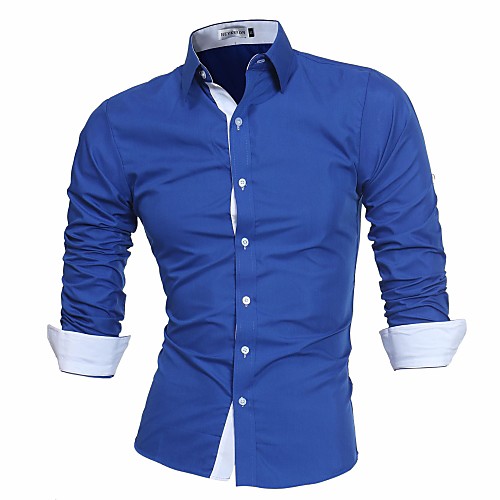

Men's Shirt Solid Colored Plus Size Long Sleeve Daily Tops Cotton Business White Royal Blue Navy Blue