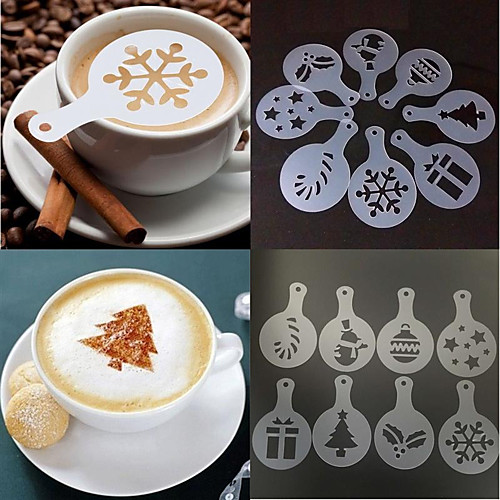 

8pcs Christmas Coffee Stencil Mold Cappuccino Chocolate Cake Sprayer
