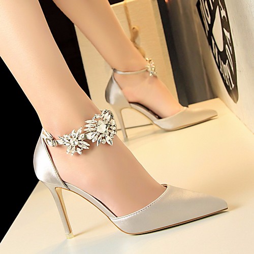 

Women's Heels Glitter Crystal Sequined Jeweled Stiletto Heel Basic Pump Office & Career Satin Black Red Blue