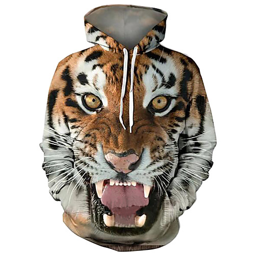 

Men's Plus Size Hoodie Tiger 3D / Cartoon Print Hooded Basic / Exaggerated Long Sleeve Loose Brown S M L XL XXL XXXL / Fall