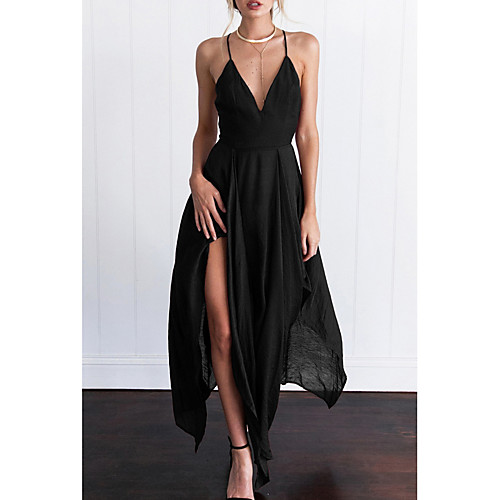 

Going out Maxi Slim Swing Sundress Solid Colored High Waist Deep V Black Wine M L XL / Super Sexy