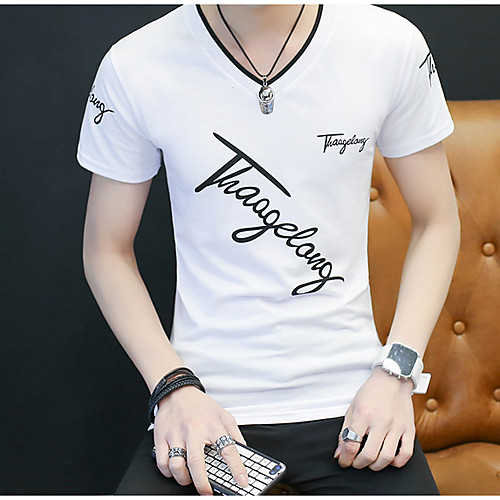 

Men's T shirt Letter Short Sleeve Daily Tops Cotton Basic White Black