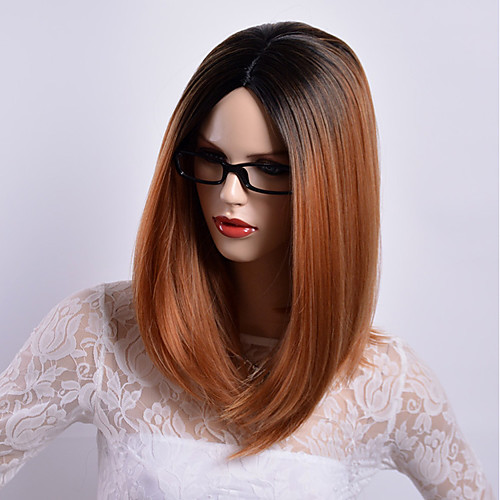 

Synthetic Wig Straight Side Part Wig Medium Length Black / Brown Synthetic Hair Women's Party Synthetic Ombre Hair Black Dark Brown Gold Blonde Ombre / African American Wig