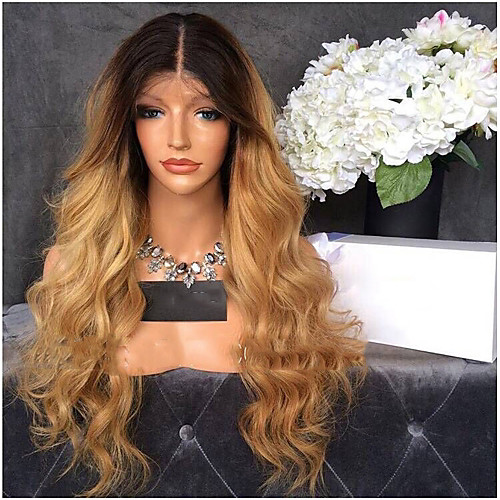 

Remy Human Hair Lace Front Wig Layered Haircut Beyonce style Brazilian Hair Wavy Blonde Wig 130% Density with Baby Hair Ombre Hair Dark Roots Women's Short Medium Length Long Human Hair Lace Wig Aili